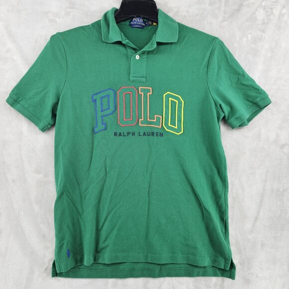 POLO RALPH LAUREN Men’s Green Classic Fit Mesh‎ Polo Shirt POLO Spell Out Medium - Picture 1 of 6